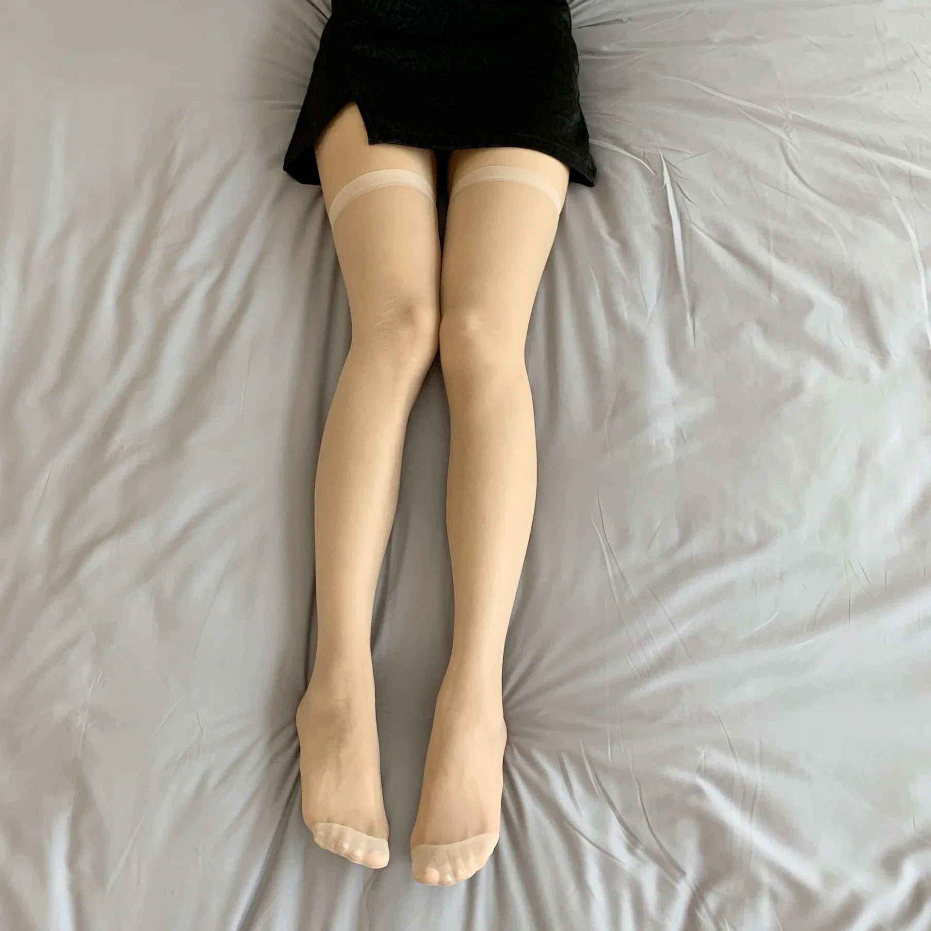 Anti-Slip Women Summer Transparent Stockings Black White Thigh - Skin 3 Pairs / One Size