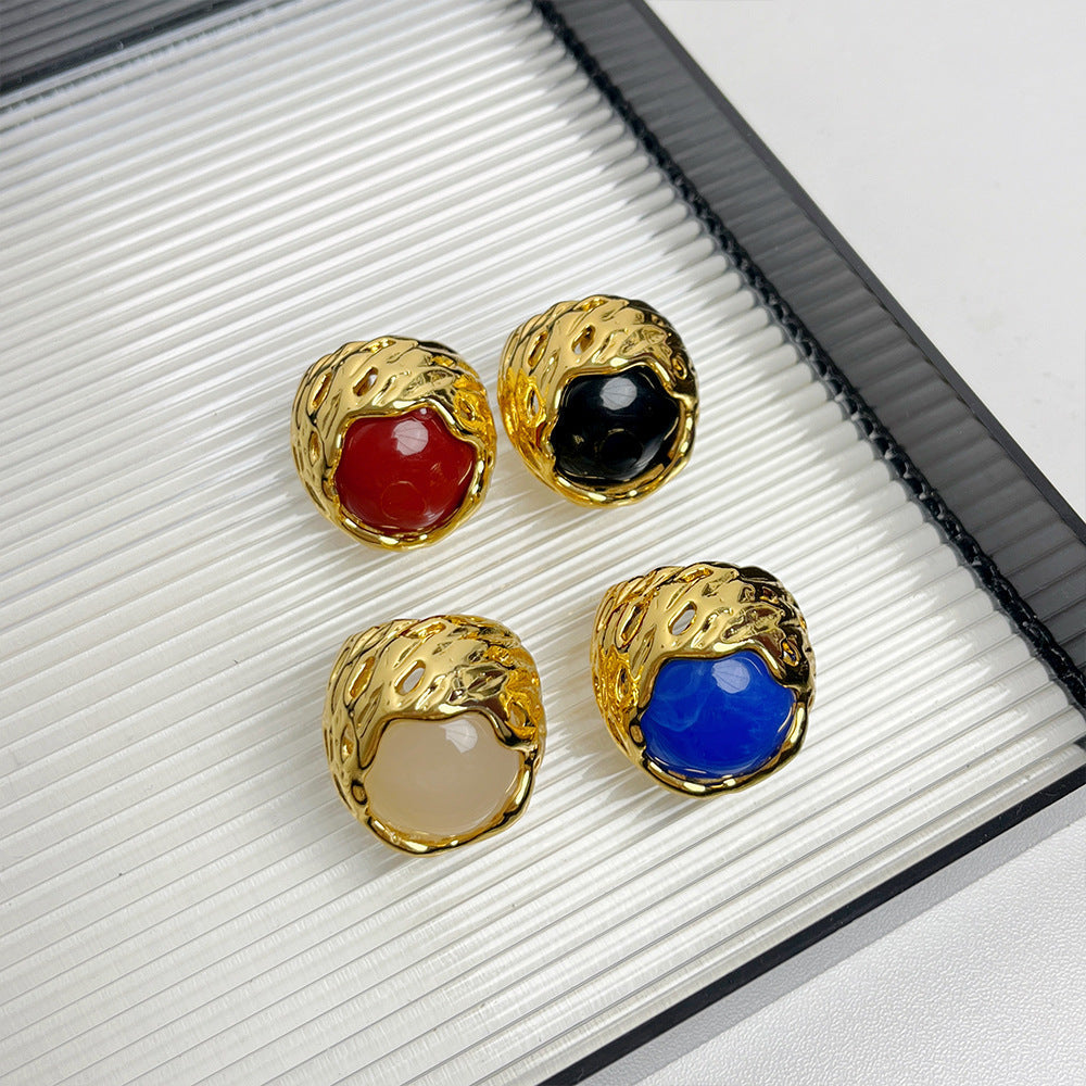 Antique Round Texture Hollow Inlaid Natural Stone Ring - electronic accessories