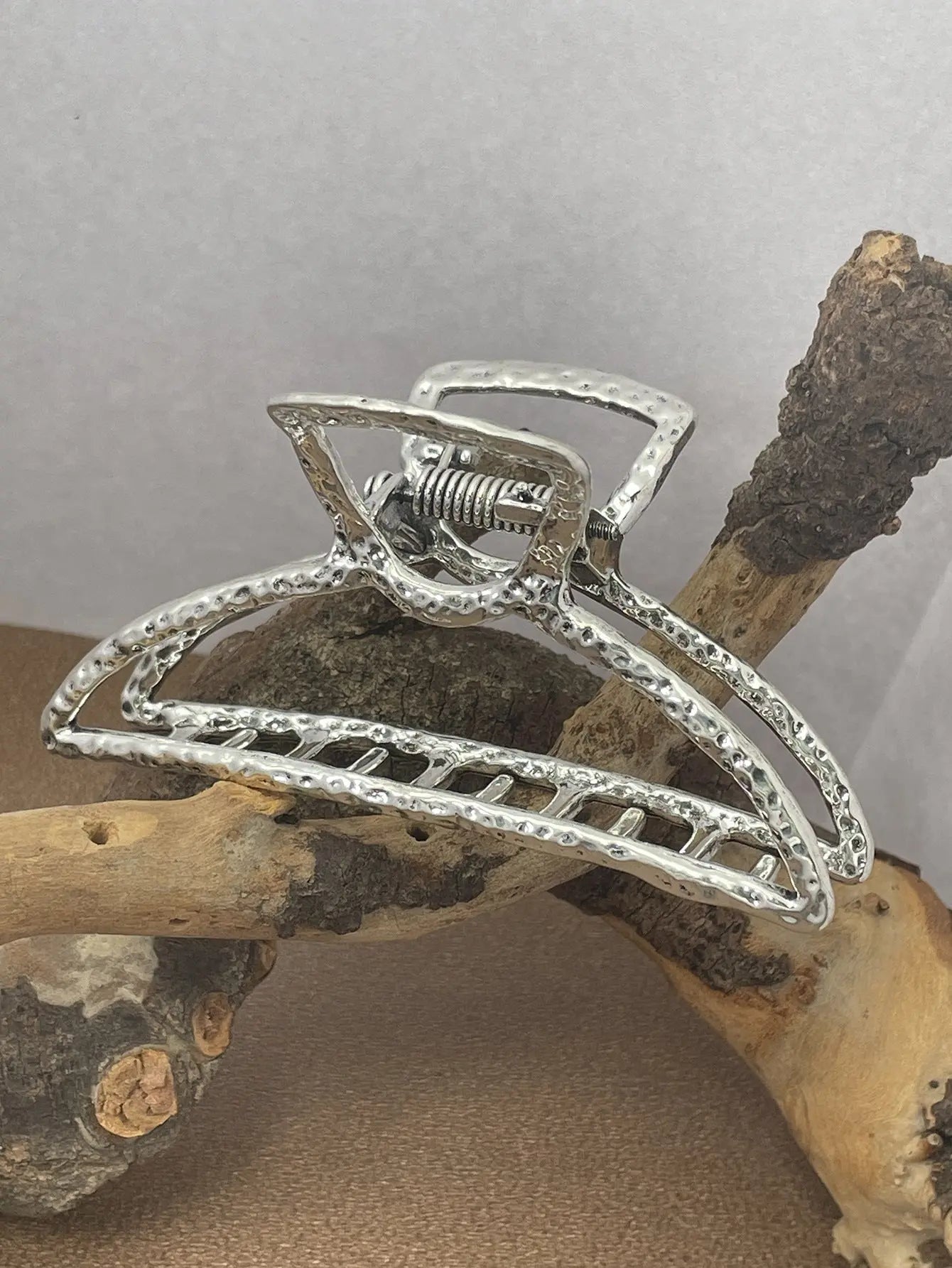 Artistic Retro Turquoise Classic Women’s Back Head Hair Claw - Old Silver Beat Pattern - electronic accessories