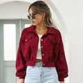 Autumn Cropped Corduroy Jackets - Burgundy / S