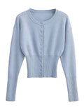 Autumn Fashion Knitwear Cardigan Top Women’s Ribbed Patchwork - S / Blue - Other