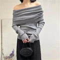Autumn Winter Off Shoulder Women Sweaters Elegant Vintage Knitted - One Size / GRAY - Other