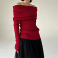 Autumn Winter Off Shoulder Women Sweaters Elegant Vintage Knitted - One Size / Red - Other