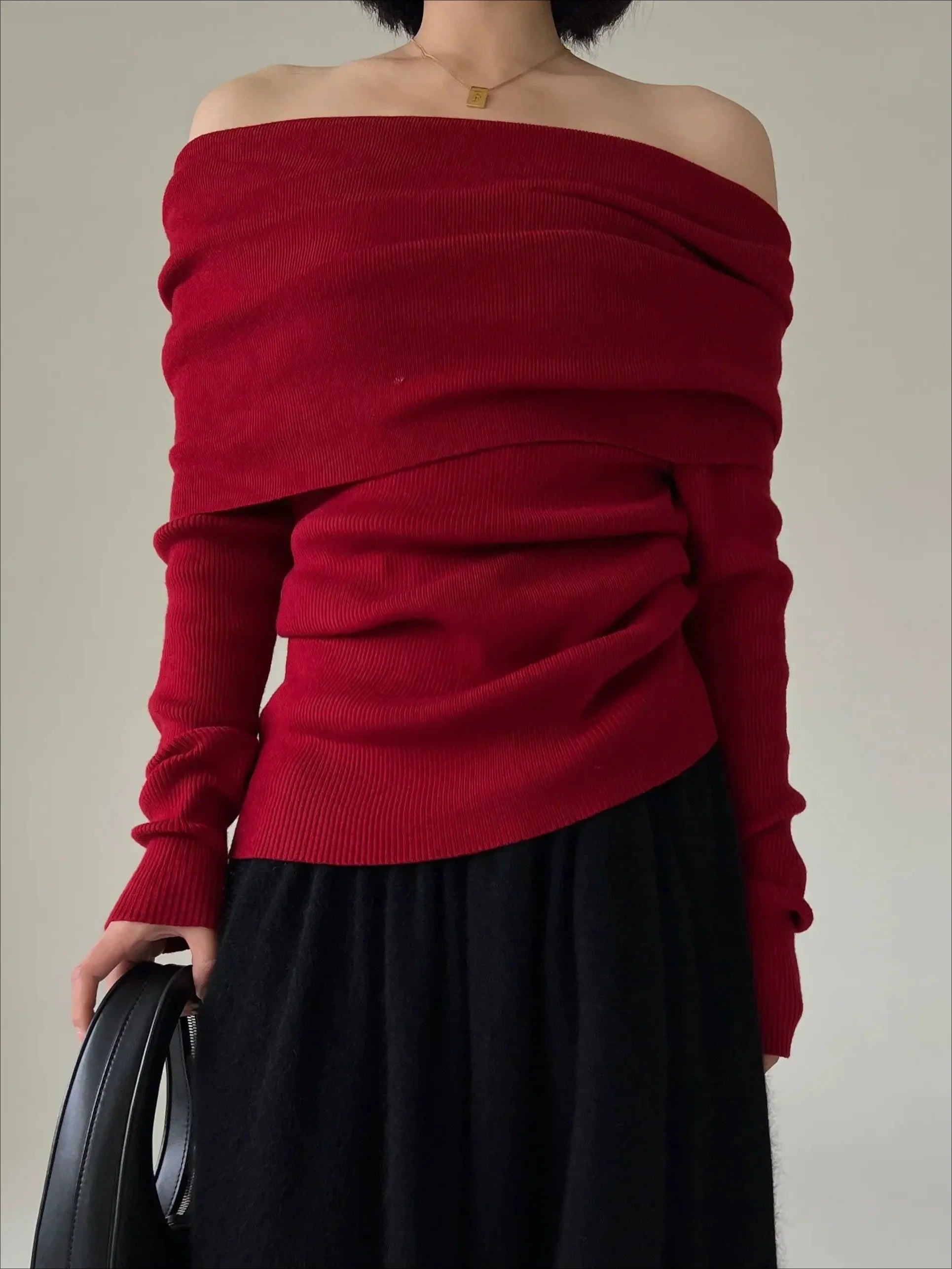 Autumn Winter Off Shoulder Women Sweaters Elegant Vintage Knitted - Other