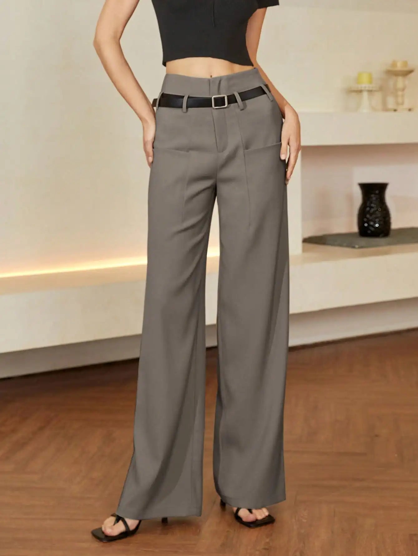 Autumn Winter Simple Elegant Casual Straight Leg Woman’s - GRAY / XS