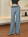 Autumn Winter Simple Elegant Casual Straight Leg Woman’s - Haze Blue / S