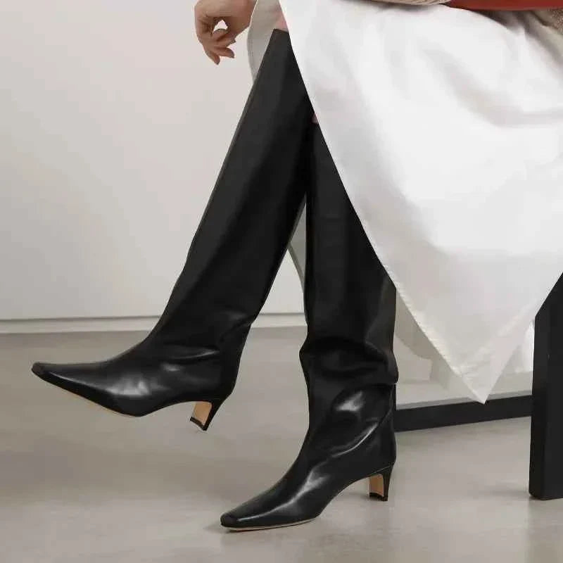 Autumn Winter Square Toe Low Heeled Suede Long Boots