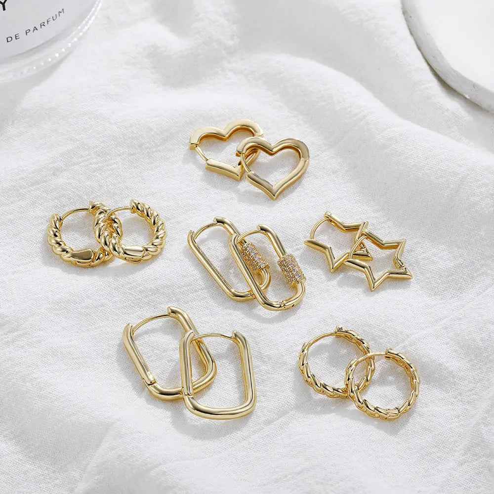 Women's Simple Hollow Pentagram Love Square Twist Earrings - Norellé