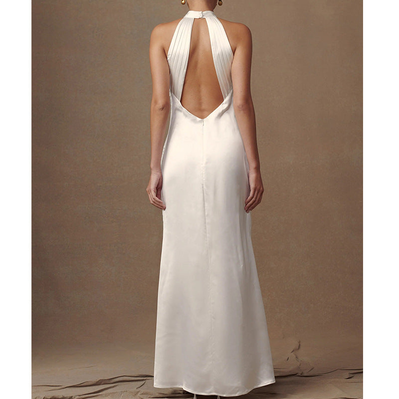 Backless Flowers Satin High-grade Halter Dress - electronic accessories