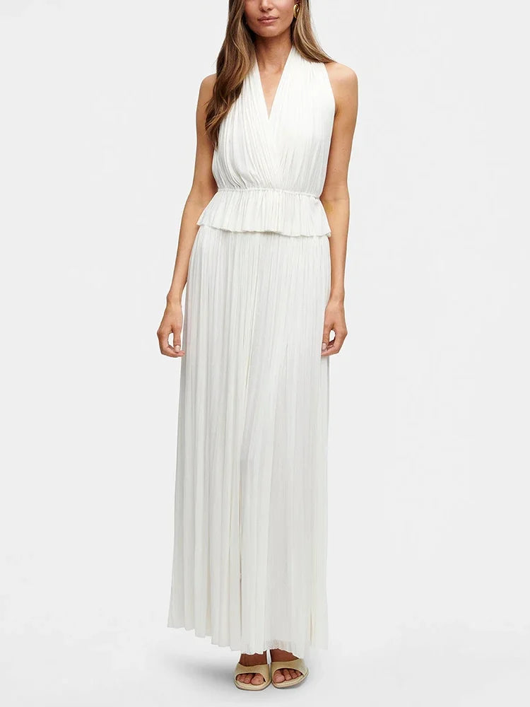 Backless Halter Dress Sets Female Beach Vacation - White / M