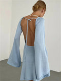 Backless Knitwear Lace-Up Mini Dress - SKY BLUE / L