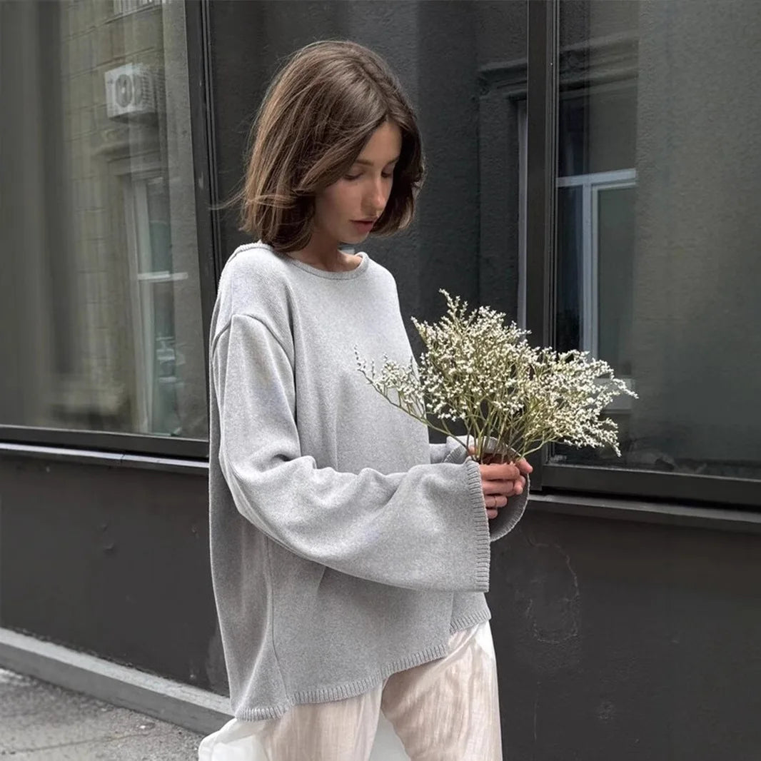 Backless O-neck Cotton Knit Sweater