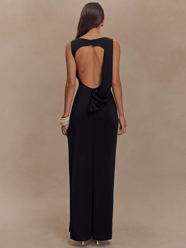 Backless Ruched Maxi Tank Dress Women