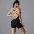 Backless Sporty Tight Jumpsuit - Black / M