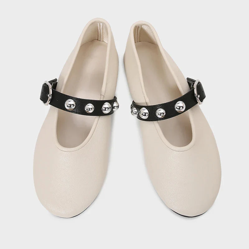 Ballet Flats Buckle Strap Soft Leather - Ivory / 38