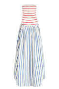 Bandeau Striped Print Sling Maxi Dress Summer Off The Shoulder