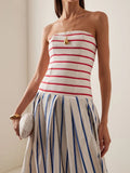 Bandeau Striped Print Sling Maxi Dress Summer Off The Shoulder
