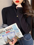 Basic Slim soft solid color turtleneck Sweater - One Size / black - Other