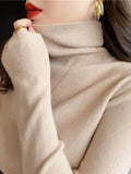 Basic Slim soft solid color turtleneck Sweater - One Size / Earth - Other