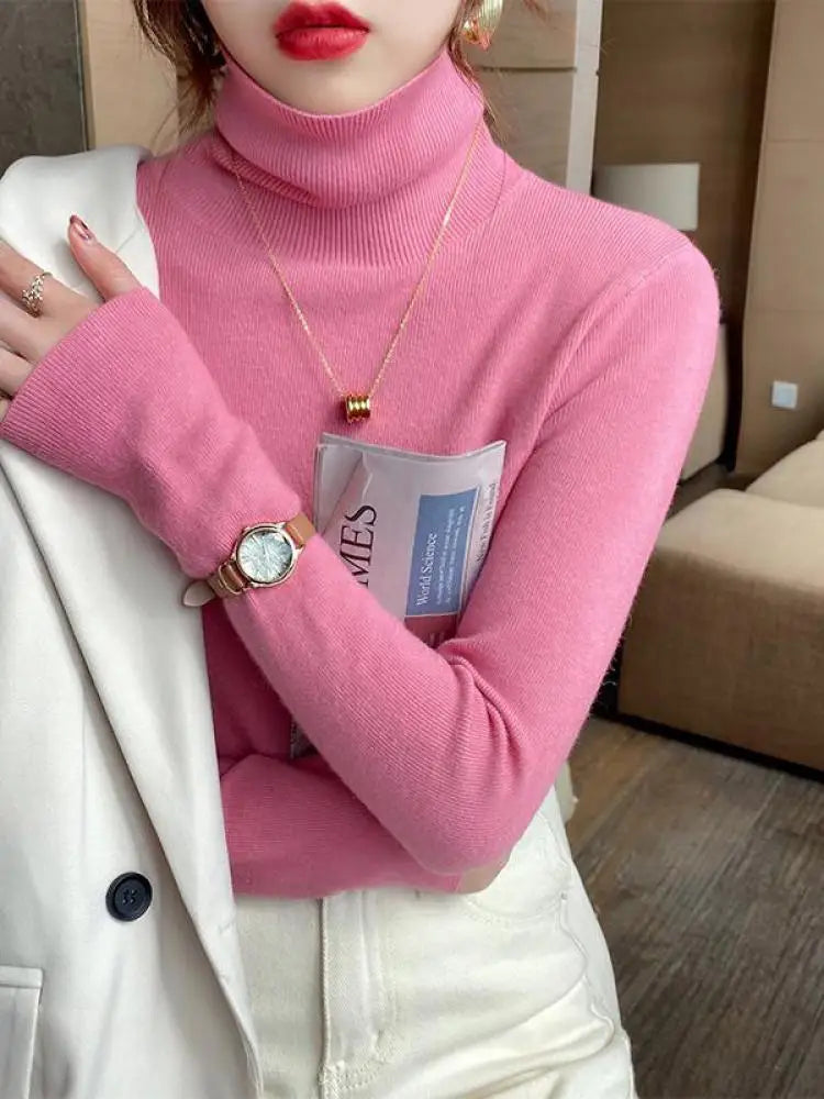 Basic Slim soft solid color turtleneck Sweater - Other