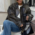 Jacket Coat Retro Washed Brushed Brown Distressed - Norellé