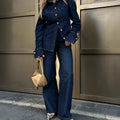 Simple Trendy Solid Color Single-breasted Denim Coat Trousers Suit - Norellé