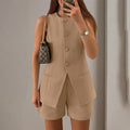 Women's 2 Piece Short Sets Sleeveless Crew Neck Suit - Norellé