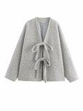 V-neck Cardigan Fashion Casual Lace Up Woolen Coat Short Coat - Norellé