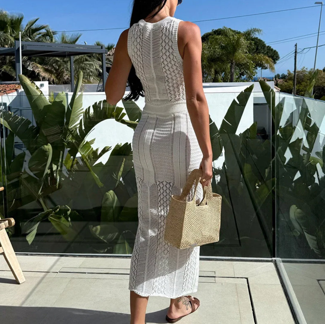 Beach Outfit Sleeveless Vest&Wrap Hips Skirts 2 Piece Set