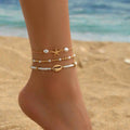 Beach Vacation Bead Shell Starfish Foot Ornaments Anklet Three-piece Set - Norellé
