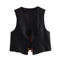 Beading Sleeveless Vest Woman V Neck Black Cropped Women - XS / black - Other