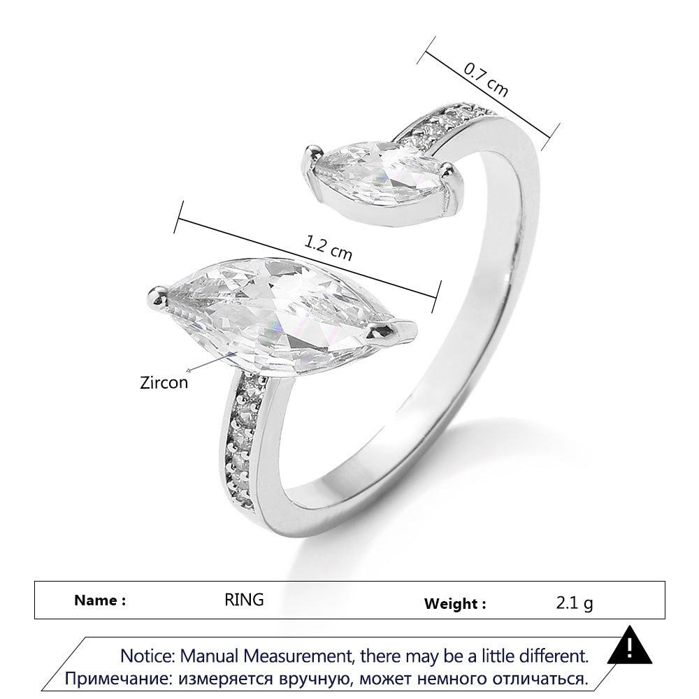 Beautiful Simple Zircon Open Design Ring - Green Gold Plated / Adjustable Opening - electronic accessories