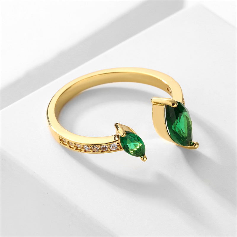 Beautiful Simple Zircon Open Design Ring - Green Gold Plated / Adjustable Opening - electronic accessories