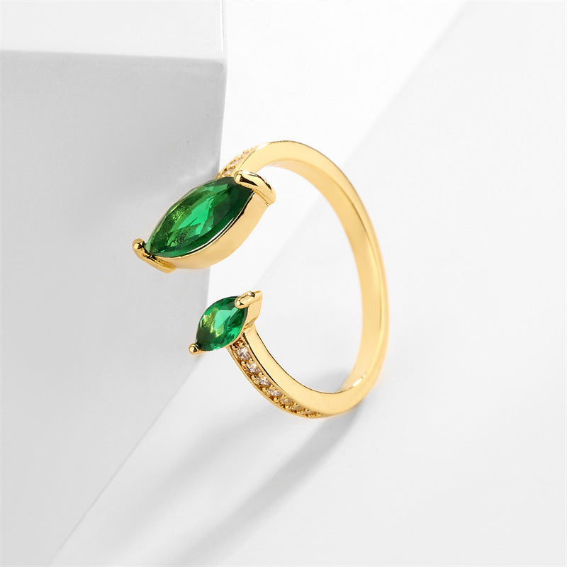 Beautiful Simple Zircon Open Design Ring - Green Gold Plated / Adjustable Opening - electronic accessories
