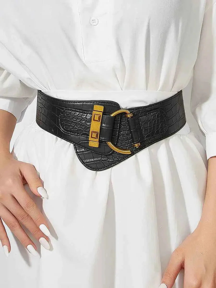 Beige Button-Up Elastic Waist Belt