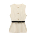 Belt Simple Sleeveless Shirt Bandage Dress Waist-tight Vest - Beige / L - electronic accessories