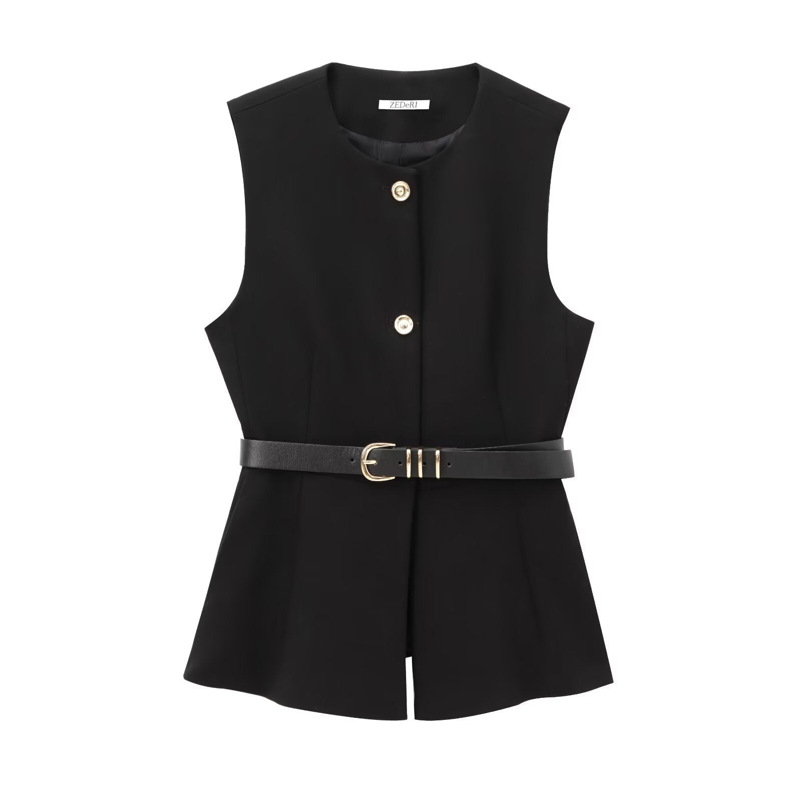 Belt Simple Sleeveless Shirt Bandage Dress Waist-tight Vest - Black / L - electronic accessories