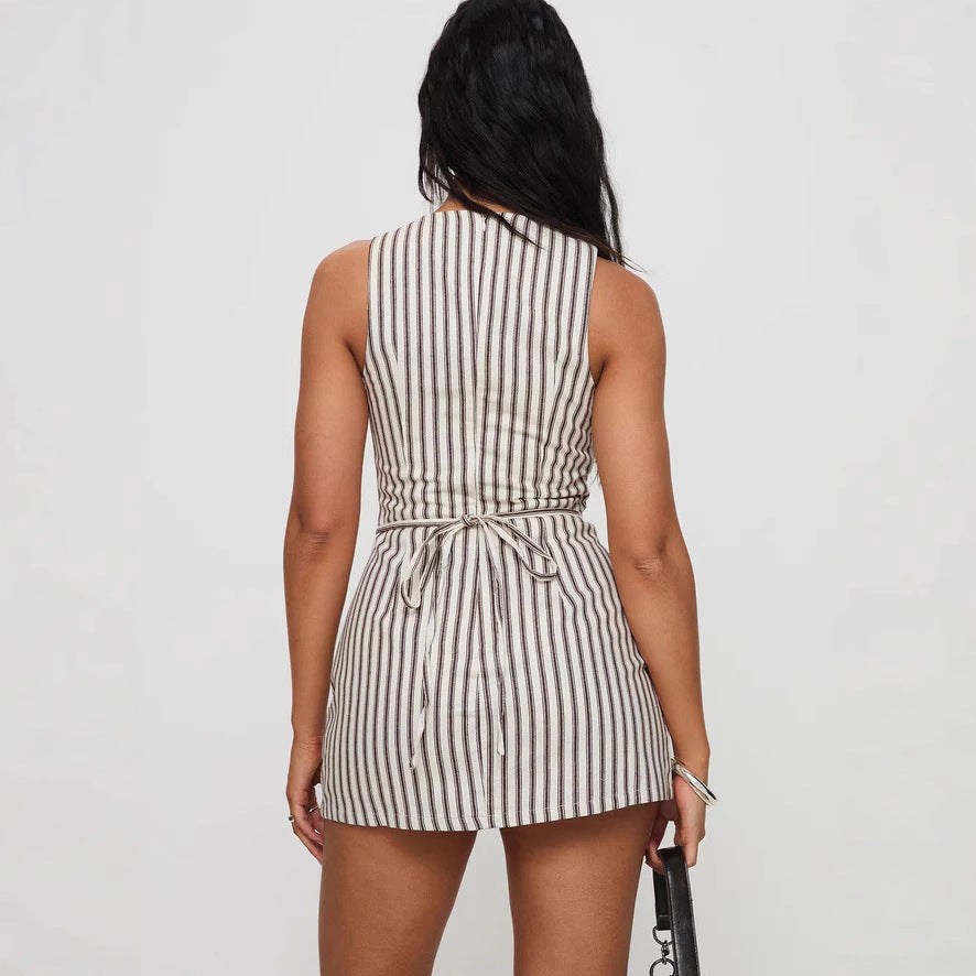 Round-neck Comfortable Casual Striped Sleeveless Dress - Norellé