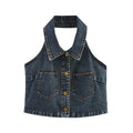 Big Backless Lapel Halter Denim Camisole - Picture Color / L - Other