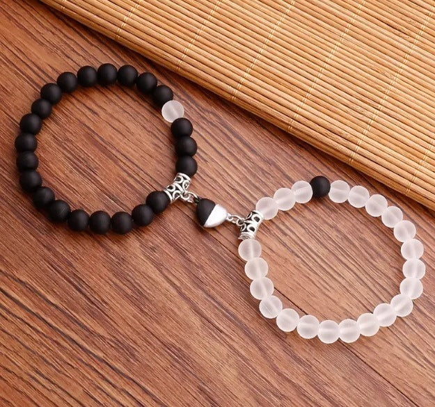 Black And White Love Magnet Suction Couple Bracelet Pair - ZJ12151 - electronic accessories