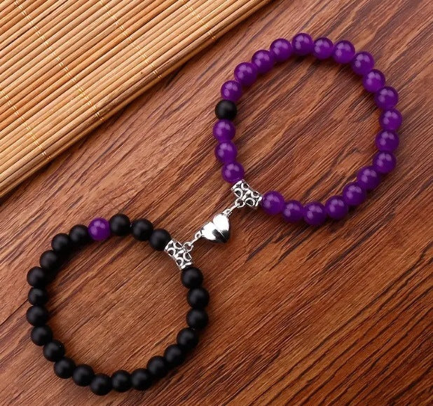 Black And White Love Magnet Suction Couple Bracelet Pair - ZJ12154 - electronic accessories
