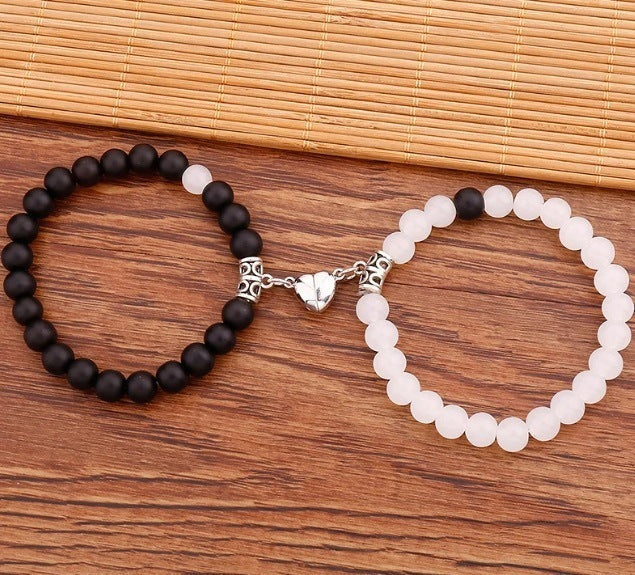 Black And White Love Magnet Suction Couple Bracelet Pair - ZJ12155 - electronic accessories
