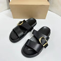 Black Flat Buckle Sandals for Women