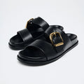 Black Flat Buckle Sandals for Women - black / 40