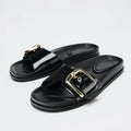 Black Flat Buckle Sandals for Women - 5 / 40