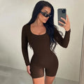 Black Playsuits For Women New Fashion Bodycon Long Sleeves - M / Brown - Other