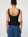 Black Ruffled Patchwork Tank Top