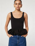 Black Ruffled Patchwork Tank Top
