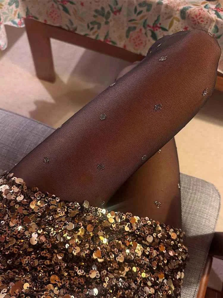 Black Shiny Polka Dot Glitter Tights Women