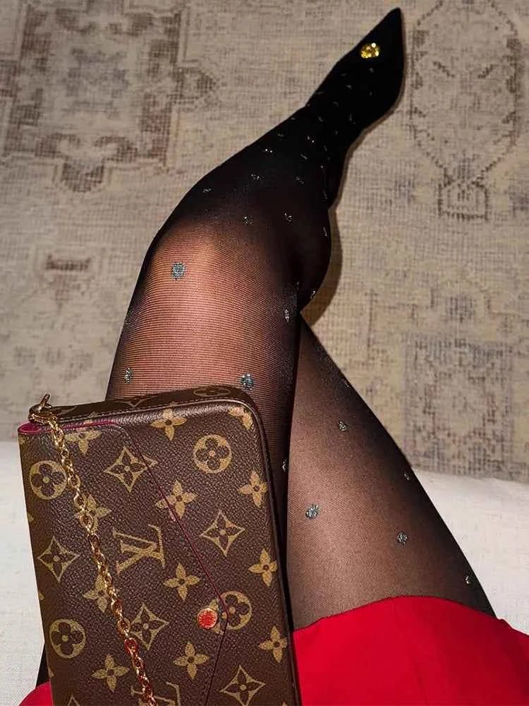 Black Shiny Polka Dot Glitter Tights Women